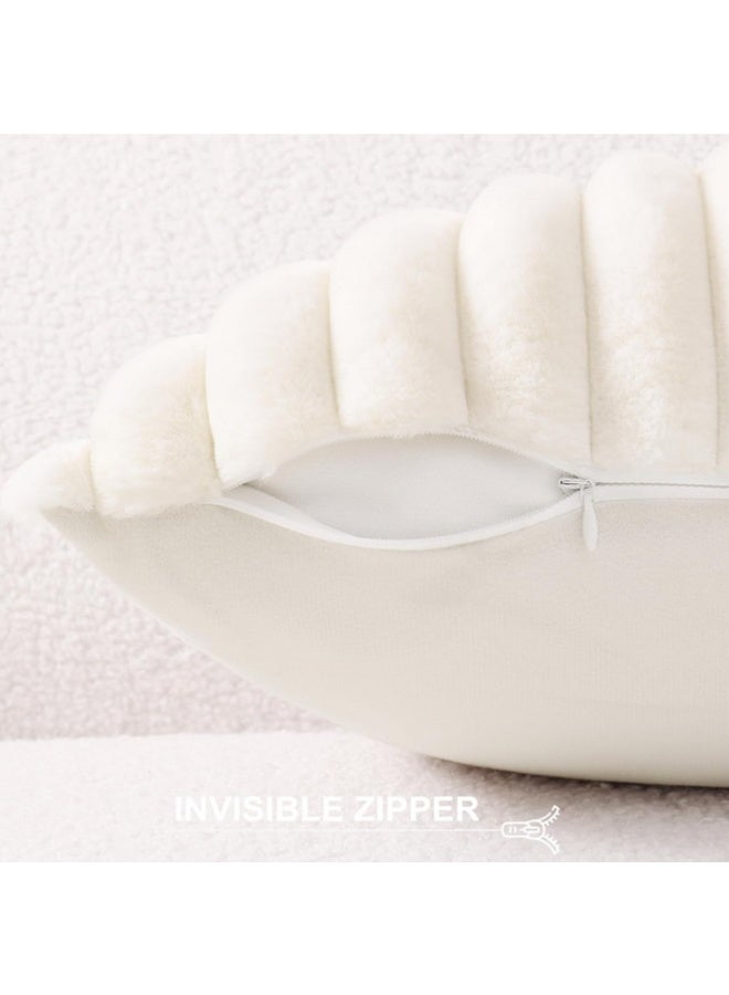 ماي حبيبي أغطية وسائد ديكور من ماي حبيبي، قطعتان، ناعمة وفخمة ومخططة، مناسبة للأريكة والسرير وغرفة المعيشة، مقاس 45 × 45 سم (أبيض) - Image 3